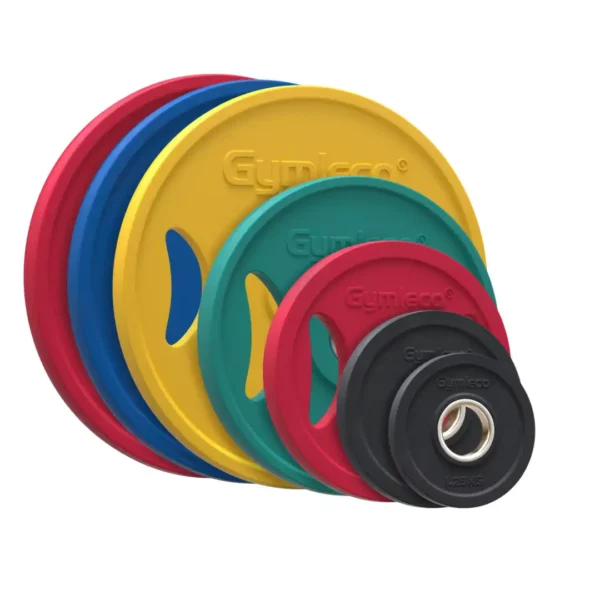 Gymleco rubber weight plates in color, group picture