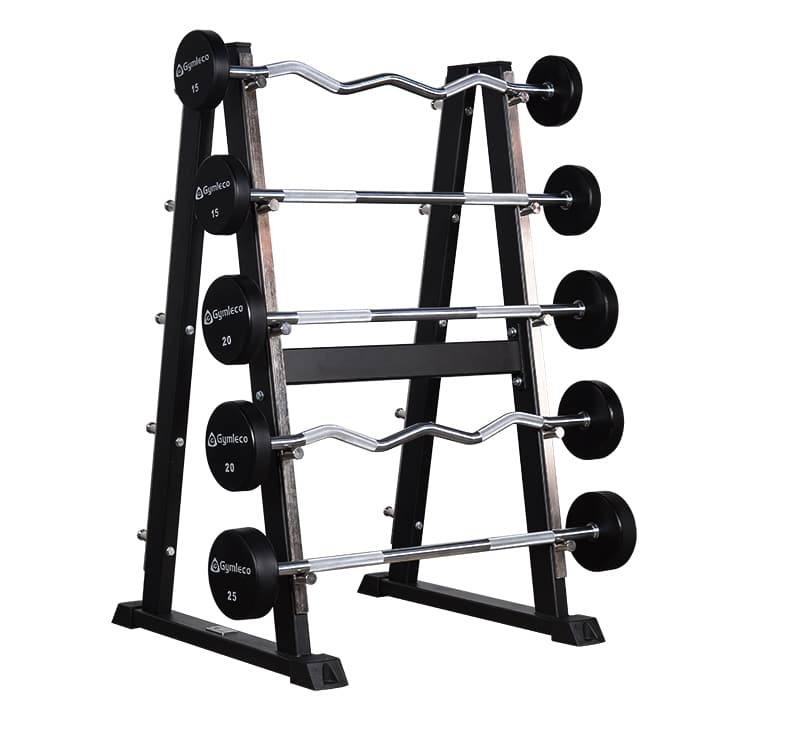 Rack with ten places for fixed barbells