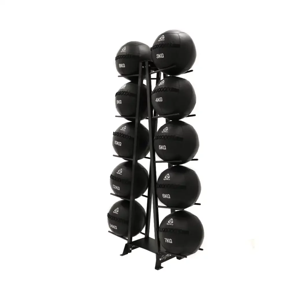 The rack holds up to 10 exercise balls.
