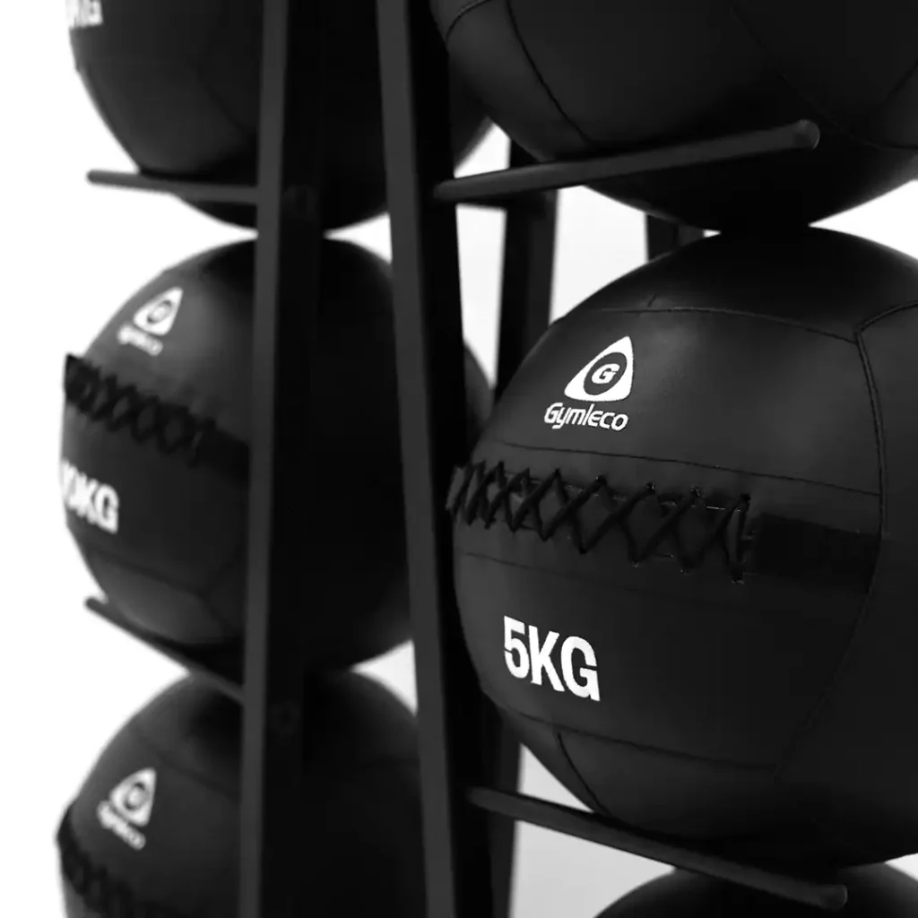 Rack with high quality wall balls, both from Gymleco.
